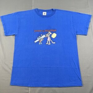 VTG Y2K 2000 Itchy & Scratchy T Shirt Mens L Blue The Simpsons